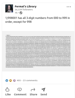 The intriguing number 1/998001: exploration and visualization