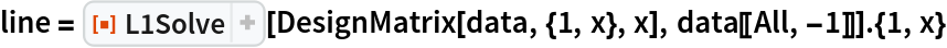 line = ResourceFunction["L1Solve"][DesignMatrix[data, {1, x}, x], data[[All, -1]]] . {1, x}