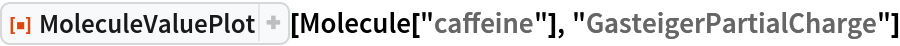 ResourceFunction["MoleculeValuePlot"][
 Molecule["caffeine"], "GasteigerPartialCharge"]