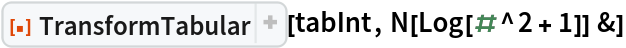 ResourceFunction["TransformTabular"][tabInt, N[Log[#^2 + 1]] &]