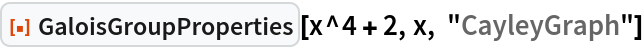 ResourceFunction["GaloisGroupProperties"][x^4 + 2, x, "CayleyGraph"]