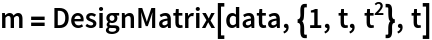 m = DesignMatrix[data, {1, t, t^2}, t]