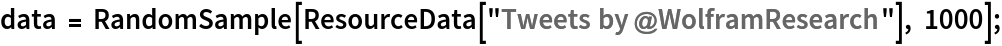 data = RandomSample[ResourceData["Tweets by @WolframResearch"], 1000];