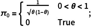 Subscript[\[Pi], 0] = \[Piecewise] {
    {(1/(\[Sqrt]\[Theta] (1 - \[Theta]))), 0 < \[Theta] < 1},
    {0, True}
   };