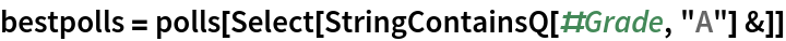 bestpolls = polls[Select[StringContainsQ[#Grade, "A"] &]]