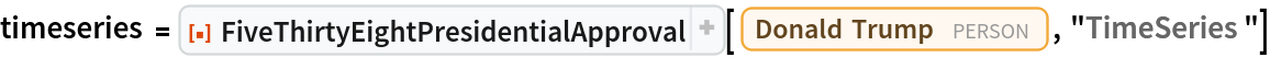 timeseries = ResourceFunction["FiveThirtyEightPresidentialApproval"][
  Entity["Person", "DonaldTrump::6vv3q"], "TimeSeries"]