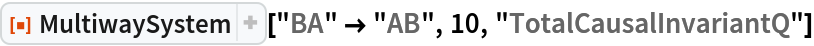 ResourceFunction["MultiwaySystem"][
 "BA" -> "AB", 10, "TotalCausalInvariantQ"]