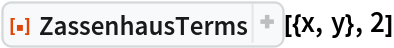 ResourceFunction["ZassenhausTerms"][{x, y}, 2]