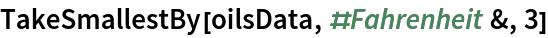 TakeSmallestBy[oilsData, #Fahrenheit &, 3]