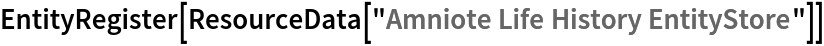 EntityRegister[ResourceData[\!\(\*
TagBox["\"\<Amniote Life History EntityStore\>\"",
#& ,
BoxID -> "ResourceTag-Amniote Life History EntityStore-Input",
AutoDelete->True]\)]]