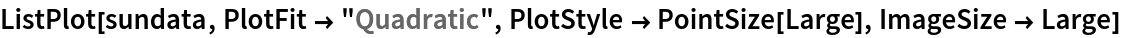 ListPlot[sundata, PlotFit -> "Quadratic", PlotStyle -> PointSize[Large], ImageSize -> Large]