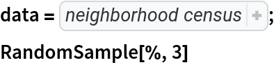 data = <|"306" -> {"head", "wife", "step-son"}, "312a" -> {"head", "wife", "son", "son"}, "312b" -> {"head", "wife", "son"}, "314" -> {"head", "wife", "daughter", "son", "son", "son", "son", "daughter", "son"}, "316" -> {"head", "wife", "son", "daughter", "son"}, "318" -> {"head", "wife", "son", "mother-in-law"}, "322" -> {"head", "wife", "daughter", "daughter", "niece", "niece"},
    "328a" -> {"head", "son", "son", "daughter", "son"}, "328b" -> {"head", "wife", "son"}, "332" -> {"head", "wife", "daughter", "daughter", "daughter", "daughter", "daughter", "brother-in-law", "mother-in-law"}, "334" -> {"head", "wife", "daughter", "son", "daughter", "daughter", "grandson", "grandson", "grandson"}, "338" -> {"head", "wife", "son", "son", "son"}, "340" -> {"head", "wife", "son", "son", "daughter"}, "346a" -> {"head", "wife", "son", "daughter", "daughter"}, "346b" -> {"head", "wife", "son", "son", "daughter", "daughter", "son", "sister"}, "352" -> {"head", "wife", "son", "son", "son", "son", "son"}, "358" -> {"head", "wife", "daughter", "son", "daughter", "son", "daughter", "daughter", "son", "son", "son"}, "360" -> {"head", "wife", "daughter", "daughter"}, "364" -> {"head", "wife", "daughter", "mother-in-law"}, "370a" -> {"head", "wife"}, "370b" -> {"head", "wife", "son"}, "372" -> {"head", "wife", "daughter", "daughter", "daughter", "son", "son"}, "376" -> {"head", "wife", "son", "son", "daughter"}, "380" -> {"head", "wife"}|>;
RandomSample[%, 3]