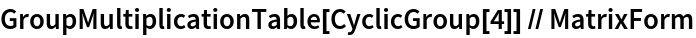 GroupMultiplicationTable[CyclicGroup[4]] // MatrixForm