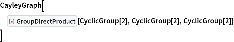 CayleyGraph[
 ResourceFunction["GroupDirectProduct"][CyclicGroup[2], CyclicGroup[2],
   CyclicGroup[2]]
 ]