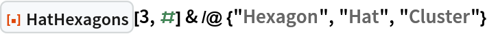 ResourceFunction["HatHexagons"][3, #] & /@ {"Hexagon", "Hat", "Cluster"}