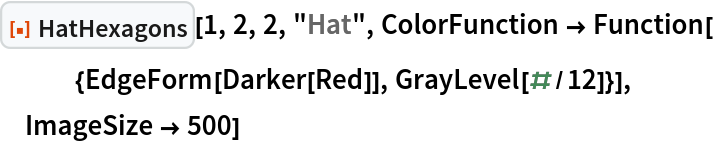 ResourceFunction["HatHexagons"][1, 2, 2, "Hat", ColorFunction -> Function[
   {EdgeForm[Darker[Red]], GrayLevel[#/12]}],
 ImageSize -> 500]
