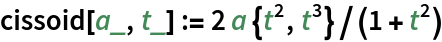 cissoid[a_, t_] := 2 a {t^2, t^3}/(1 + t^2)