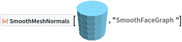 ResourceFunction["SmoothMeshNormals"][\!\(\*
Graphics3DBox[
TagBox[
DynamicModuleBox[{Typeset`mesh = HoldComplete[
BoundaryMeshRegion[CompressedData["
1:eJx1lLEuRFEQhm+WjRfwAhoPYPVTadhtVIqthIKGLVS2UGhEoyRR0EjEK2xy
sLaQVWA1G4LYahPiJl6AzTkzyf3HfxK5yb/y3Tlzv5mp5Y3F1VKWZSt/f2OZ
njxkhZOHRr173nr6DFcXjdrlzXPQ/PFr/+PkZxAWXstb7fGh5btzpcHB9l1Y
Gy6Vj2e+Ld+JuWD+EDlSBc5mfK+04b3pKRP1ycr02WkL6pQQ/1+gTpmPfMv3
ivVY3izWb/l9um8VOKnO0IH3xue762esp5f61of+tFI9b9CHl9SHruWNlMf7
duFexoH6e6n+PtSJJw///54L8UGID0J8EOKDEB+E+KD3QB+E+CDEByE+CPFB
iA9CfEhP54MQH4T4IMQHIT4I8UGID+JdKPTZ6p+tjM7AeXJ4NDq3LGcc8+o6
fV/lo2/KJ7nzU/nop/IxVz7JGcc8X08+Kx/9Vz7J3bwoX+cF+ThHyie5mzvl
69zVoD84j8onuZtf+L42v8rHuVY+yd0eUL56qnsA/LQc/MSccdw+AT8tBz8x
Zxy3l8BPy8FPzBnH9lvyx/i495RPcrcnld8s+m983J/KJ7nbt8rXfVuD/uAe
Vj7J3d7G/dOB74v7HPzE3O1/5f8CUs9IxA==
"], {
Polygon[CompressedData["
1:eJwNw2e7sQAAANAr2aOMskM2Jdk0SCEyy5aVvt8/+f6w957nOVnjVzWAn5+f
f3+tfy0ASQI0SdfrdLPepKhmi2o1Gq12ox2JtKOAlaatHbrTbHa6zW6r1e21
eu12r9/uR6P9mBXsdMBBZ9DtDobdYa83ZHpMv8+wfTYWY+OgbTCwcQNuOOT4
Ic8w/IgZsexozI7j8XHCZuc4u8AJPC9M+MloNBFH4ngsSmMpkZCSdocgOKbC
dDKZziYzUZzNxbkkzWVJTibllMM5nToX08VstljOlvP5Upkrsqys5FUqtcKc
rsXCtV6sl8v1ZrlRlM1W2a5W291qh2G7tMu9Xrv36/1ms1c36naralttt9MO
u0M6fci4Pfu957g/qurxpJ407XTWzofD+XK4ZDKXrMd7PHqvx+vpdL2dbufz
7X6+Xy53/aJnszru9V2vvsf1cbs9nrfn/f583V+6/nrrbxx/53z+x8P/eXye
z4/xNF4v4/v6vt9f823mcmbeb/l8LOSHNAyybtS/3zr1pUyTapiNfL4RgSx+
wAIhkB+2AqAVhmAgYAPttgAcAIMOu9MRDATtIZfT7QoFQ86wx+31hENhN+Lz
+n1IGPGiEILCEBqA0WAADQXRcAhFwoV8JFqI1PKFYjQWL8YK0WIpnkiWEsV4
qZxMYeVUKVmuYOlMJV3GKtVMFq9mK5lqDc/la7kqXiNqBaJQJIololQmyhWi
UiWqtf+zrngS
"]]}, Method -> {"EliminateUnusedCoordinates" -> True, "DeleteDuplicateCoordinates" -> Automatic, "DeleteDuplicateCells" -> Automatic, "VertexAlias" -> Identity, "CheckOrientation" -> Automatic, "CoplanarityTolerance" -> Automatic, "CheckIntersections" -> Automatic, "BoundaryNesting" -> {{0, 0}}, "SeparateBoundaries" -> False, "TJunction" -> Automatic, "PropagateMarkers" -> True, "ZeroTest" -> Automatic, "Hash" -> 4471143145028545577}]]}, 
TagBox[GraphicsComplex3DBox[CompressedData["
1:eJx1lLEuRFEQhm+WjRfwAhoPYPVTadhtVIqthIKGLVS2UGhEoyRR0EjEK2xy
sLaQVWA1G4LYahPiJl6AzTkzyf3HfxK5yb/y3Tlzv5mp5Y3F1VKWZSt/f2OZ
njxkhZOHRr173nr6DFcXjdrlzXPQ/PFr/+PkZxAWXstb7fGh5btzpcHB9l1Y
Gy6Vj2e+Ld+JuWD+EDlSBc5mfK+04b3pKRP1ycr02WkL6pQQ/1+gTpmPfMv3
ivVY3izWb/l9um8VOKnO0IH3xue762esp5f61of+tFI9b9CHl9SHruWNlMf7
duFexoH6e6n+PtSJJw///54L8UGID0J8EOKDEB+E+KD3QB+E+CDEByE+CPFB
iA9CfEhP54MQH4T4IMQHIT4I8UGID+JdKPTZ6p+tjM7AeXJ4NDq3LGcc8+o6
fV/lo2/KJ7nzU/nop/IxVz7JGcc8X08+Kx/9Vz7J3bwoX+cF+ThHyie5mzvl
69zVoD84j8onuZtf+L42v8rHuVY+yd0eUL56qnsA/LQc/MSccdw+AT8tBz8x
Zxy3l8BPy8FPzBnH9lvyx/i495RPcrcnld8s+m983J/KJ7nbt8rXfVuD/uAe
Vj7J3d7G/dOB74v7HPzE3O1/5f8CUs9IxA==
"], 
{RGBColor[0.465719011680535, 0.7656186418234469, 0.8836254737685788], EdgeForm[RGBColor[
         0.465719011680535, 0.7656186418234469, 0.8836254737685788]], TagBox[Polygon3DBox[CompressedData["
1:eJwNw2e7sQAAANAr2aOMskM2Jdk0SCEyy5aVvt8/+f6w957nOVnjVzWAn5+f
f3+tfy0ASQI0SdfrdLPepKhmi2o1Gq12ox2JtKOAlaatHbrTbHa6zW6r1e21
eu12r9/uR6P9mBXsdMBBZ9DtDobdYa83ZHpMv8+wfTYWY+OgbTCwcQNuOOT4
Ic8w/IgZsexozI7j8XHCZuc4u8AJPC9M+MloNBFH4ngsSmMpkZCSdocgOKbC
dDKZziYzUZzNxbkkzWVJTibllMM5nToX08VstljOlvP5Upkrsqys5FUqtcKc
rsXCtV6sl8v1ZrlRlM1W2a5W291qh2G7tMu9Xrv36/1ms1c36naralttt9MO
u0M6fci4Pfu957g/qurxpJ407XTWzofD+XK4ZDKXrMd7PHqvx+vpdL2dbufz
7X6+Xy53/aJnszru9V2vvsf1cbs9nrfn/f583V+6/nrrbxx/53z+x8P/eXye
z4/xNF4v4/v6vt9f823mcmbeb/l8LOSHNAyybtS/3zr1pUyTapiNfL4RgSx+
wAIhkB+2AqAVhmAgYAPttgAcAIMOu9MRDATtIZfT7QoFQ86wx+31hENhN+Lz
+n1IGPGiEILCEBqA0WAADQXRcAhFwoV8JFqI1PKFYjQWL8YK0WIpnkiWEsV4
qZxMYeVUKVmuYOlMJV3GKtVMFq9mK5lqDc/la7kqXiNqBaJQJIololQmyhWi
UiWqtf+zrngS
"]],
Annotation[#, "Geometry"]& ]}],
MouseAppearanceTag["LinkHand"]],
AllowKernelInitialization->False],
"MeshGraphics3D",
AutoDelete->True,
Editable->False,
Selectable->False],
Boxed->False,
DefaultBaseStyle->{"MeshGraphics3D", FrontEnd`GraphicsHighlightColor -> Hue[0.1, 1, 0.7]},
ImageSize->{58.97769006957721, Automatic},
Lighting->{{"Ambient", 
GrayLevel[0.45]}, {"Directional", 
GrayLevel[0.3], 
ImageScaled[{2, 0, 2}]}, {"Directional", 
GrayLevel[0.33], 
ImageScaled[{2, 2, 2}]}, {"Directional", 
GrayLevel[0.3], 
ImageScaled[{0, 2, 2}]}}]\), "SmoothFaceGraph"]