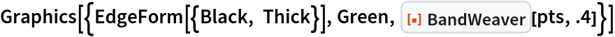 Graphics[{EdgeForm[{Black, Thick}], Green, ResourceFunction["BandWeaver"][pts, .4]}]