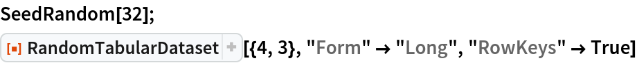 SeedRandom[32];
ResourceFunction["RandomTabularDataset"][{4, 3}, "Form" -> "Long", "RowKeys" -> True]