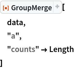ResourceFunction["GroupMerge"][
 data,
 "a",
 "counts" -> Length
 ]