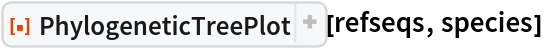 ResourceFunction[
 "PhylogeneticTreePlot", ResourceSystemBase -> "https://www.wolframcloud.com/obj/resourcesystem/api/1.0"][refseqs, species]