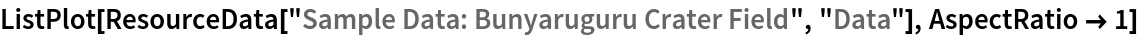 ListPlot[ResourceData[\!\(\*
TagBox["\"\<Sample Data: Bunyaruguru Crater Field\>\"",
#& ,
BoxID -> "ResourceTag-Sample Data: Bunyaruguru Crater Field-Input",
AutoDelete->True]\), "Data"], AspectRatio -> 1]