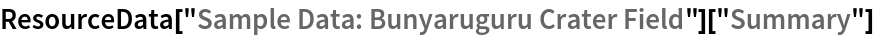 ResourceData[\!\(\*
TagBox["\"\<Sample Data: Bunyaruguru Crater Field\>\"",
#& ,
BoxID -> "ResourceTag-Sample Data: Bunyaruguru Crater Field-Input",
AutoDelete->True]\)]["Summary"]