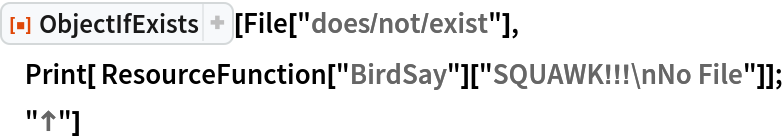 ResourceFunction["ObjectIfExists"][File["does/not/exist"], Print[ ResourceFunction["BirdSay"][
   "SQUAWK!!!\nNo File"]]; "\[UpArrow]"]