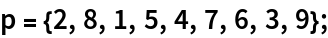 p = {2, 8, 1, 5, 4, 7, 6, 3, 9};