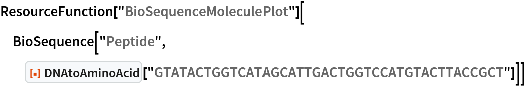 ResourceFunction["BioSequenceMoleculePlot"][
 BioSequence["Peptide", ResourceFunction["DNAtoAminoAcid"][
   "GTATACTGGTCATAGCATTGACTGGTCCATGTACTTACCGCT"]]]