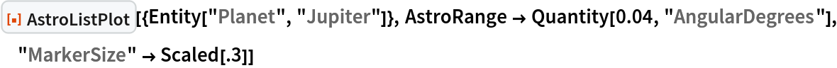 ResourceFunction["AstroListPlot"][{Entity["Planet", "Jupiter"]}, AstroRange -> Quantity[0.04, "AngularDegrees"], "MarkerSize" -> Scaled[.3]]