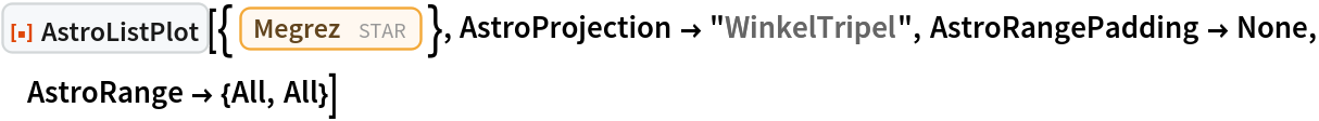 ResourceFunction["AstroListPlot"][{Entity["Star", "Megrez"]}, AstroProjection -> "WinkelTripel", AstroRangePadding -> None, AstroRange -> {All, All}]