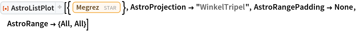 ResourceFunction["AstroListPlot"][{Entity["Star", "Megrez"]}, AstroProjection -> "WinkelTripel", AstroRangePadding -> None, AstroRange -> {All, All}]