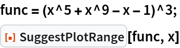 func = (x^5 + x^9 - x - 1)^3;
ResourceFunction["SuggestPlotRange"][func, x]