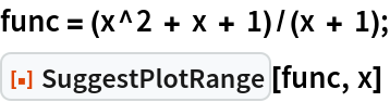 func = (x^2 + x + 1)/(x + 1);
ResourceFunction["SuggestPlotRange"][func, x]