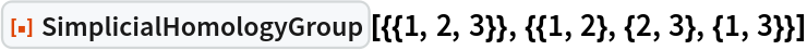 ResourceFunction[
 "SimplicialHomologyGroup"][{{1, 2, 3}}, {{1, 2}, {2, 3}, {1, 3}}]