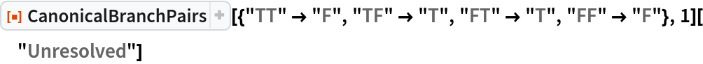 ResourceFunction[
  "CanonicalBranchPairs"][{"TT" -> "F", "TF" -> "T", "FT" -> "T", "FF" -> "F"}, 1]["Unresolved"]