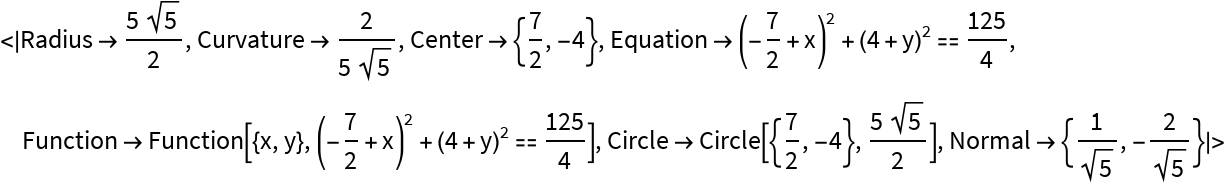 OsculatingCircleProperties | Wolfram Function Repository