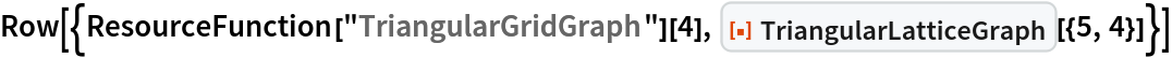 Row[{ResourceFunction["TriangularGridGraph"][4], ResourceFunction["TriangularLatticeGraph"][{5, 4}]}]