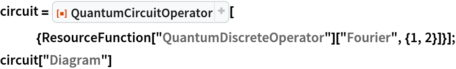 circuit = ResourceFunction[
   "QuantumCircuitOperator"][{ResourceFunction[
      "QuantumDiscreteOperator"]["Fourier", {1, 2}]}];
circuit["Diagram"]