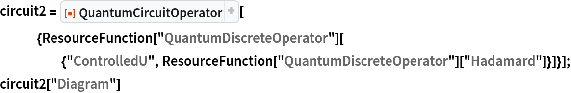 circuit2 = ResourceFunction[
   "QuantumCircuitOperator"][{ResourceFunction[
      "QuantumDiscreteOperator"][{"ControlledU", ResourceFunction["QuantumDiscreteOperator"]["Hadamard"]}]}];
circuit2["Diagram"]