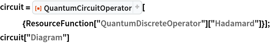 circuit = ResourceFunction[
   "QuantumCircuitOperator"][{ResourceFunction[
      "QuantumDiscreteOperator"]["Hadamard"]}];
circuit["Diagram"]
