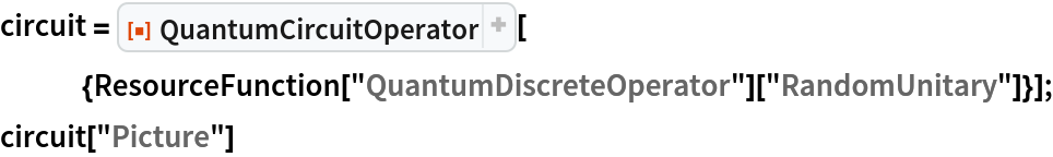 circuit = ResourceFunction[
   "QuantumCircuitOperator"][{ResourceFunction[
      "QuantumDiscreteOperator"]["RandomUnitary"]}];
circuit["Picture"]