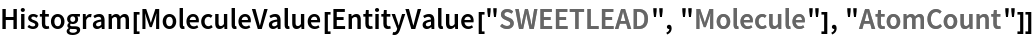 Histogram[
 MoleculeValue[EntityValue["SWEETLEAD", "Molecule"], "AtomCount"]]