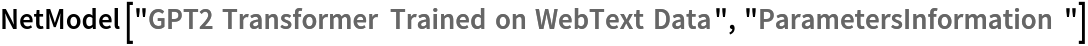 NetModel["GPT2 Transformer Trained on WebText Data", "ParametersInformation"]