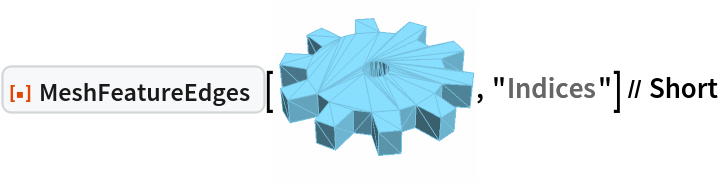 ResourceFunction["MeshFeatureEdges"][\!\(\*
Graphics3DBox[
TagBox[
DynamicModuleBox[{
       Typeset`mesh = {MeshRegion, {Method -> {"EliminateUnusedCoordinates" -> True, "DeleteDuplicateCoordinates" -> Automatic, "DeleteDuplicateCells" -> Automatic, "VertexAlias" -> Identity, "CheckOrientation" -> Automatic,
            "CoplanarityTolerance" -> Automatic, "CheckIntersections" -> Automatic, "BoundaryNesting" -> Automatic, "SeparateBoundaries" -> Automatic, "TJunction" -> Automatic, "PropagateMarkers" -> True, "ZeroTest" -> Automatic}}}}, 
TagBox[GraphicsComplex3DBox[CompressedData["
1:eJx9Vj1oVEEQXhJEEfREQavIKTYqFhJRBGFf8IeLXrw7i6QSnhfUJiLRi6gI
pkkbg0EkaHGlRbRJK86JiCBilTQi5DobbcQQS9+be7v3zbDrQHjcl4/Z2Zlv
ZvZA8/aV6wPGmMfZ36Dp2esnl2326X7f3+LvWDO1CifAy/uu1vNve/jgdmvA
Mj4F+J3WYiX/JtuWH2mcIrjj2wgf8fbq/WvM35y7g3h5/s80x7e0MqlxKnBx
7ofGw/x3+/zCTcTTr6c4vnTw/QTi5letxn6PNoZFnJv13v3Xl8/ZiB8Rz4/j
nOfOt9ZpzCfGo+vi8hw7V9QL7ov82Z2fqpy3jxMW8eTnxiXO69DeEYyn+3Tt
Fv//5a4p9I/5R3x2afwun78xOSPymbyd4njvmQeaTwXfKj4VfF13CtQdz0W8
W9nCuuqujF7Q/m3AP+pH68QGdJLn3wbyn9fdBvSTvCv16nLy1Q1R3y/ls+x/
64uLOv9U5F/cC+oSyw8pvvMj8LFmwnFSWo3lP1av2H2FPiFvWrcub0KHkB/C
vmisn+DzP5dq9j94aI4JvpoziFMA133n+apPnel+d6b7EeuLdXSW7Hi+h/O5
OF7XflCfGA/qE+NBHeK5qAdnur9CfB0nQZyx/nWm+93Hr+Yn4jaAa72F8hDz
QwqnEJ7pKv8d0hvisf2CcTo96Ho5/SCu55j3o+aVM70HneV9zecWfR3iaz04
HYr41dwOxYl4Psf4XsUci80N9I9zBuPEOeZNvTec6XcF4jaA53uB/RR7Af27
uYF8/a7wOLyLcB7iO0H4gb0v5irsZeTjXkY+7jXNJ9Pf4+ifTH/ve4O9I/zD
XojNYeQnC0eO8b1Gf9f0fcn03zmeX6mWmd8ZqZPCCXBvWT7J9N9d/r7ZuQTn
+v0CfSrqDn0h6gW6Ffk8VOI40jd/D2P8qB8RP+Rf9AvkH/mYn9h9BT/TG/sv
9Ab3YrzzbPfAGcf/B53A4XI=
"], 
{RGBColor[0.465719011680535, 0.7656186418234469, 0.8836254737685788], EdgeForm[RGBColor[
          0.465719011680535, 0.7656186418234469, 0.8836254737685788]], 
TagBox[Polygon3DBox[CompressedData["
1:eJwNw4dbMXEAAOCsKBLlOJKdcYgjwhlZXXIhWRFyP3vvPf7z7/l6n+dVkqM0
ST07O/v3l/ZXHXh5UL+o/IE6l6ZWBfJ+FZxXSb7zsCR/V/imcfmSu29xrnAn
LpA5MZUUM35JrpDPF4qoDPK8+ss4/6VXqkKF6JxeLVfoSJlu/imLFDrEXH4s
/Zgff4zBksKkezSWbEEj22ZM2ticzySbk7xKfXKuPgVE6kqQ0pnsOCG4xgWm
JzvPg1/zcAhz30Bu5VfmQpnRYtBTxG6P+MKYVh/WZhyUiwxFnv5Syr+s7+DS
Cm7cHt6NB3gNl8AQSfh8iQ9ZKHovi1IcTibFyXQ+s5jPrGfXRyJ7y3IZvOlE
MSs3pF0h2a1Ldh99ld6/Sl/Demn44SWueYjH39BssaaJo+hbzILGLLH3Yrdm
tbz3h7CqDTfbqlq3h5xkekQm1ct2B6Q77vXGM/GSPocnwwnc7sP1pgpZbsbr
mex0ixxOmx2yROjjLmV9ms1OR+aYwjZC1wIIni+pYjqDSj8djucM+nrMZK2Z
rNP69sTqFpXHw/6iq6R0L6yXCQEb4rAFVxzBYbff77a8a+iGByGQUQshu81W
yEUVQhQ1KdAn03azQusabh3V1FVieLlZriSw+E4ilt1L5cqiQV68NCSKCUPk
CdWo1A8a9Wq50GsRSwRdzhdmxPhoNlojlkTEuphPgcjLFwHQarjtPszu9tqx
+WSqs3srHUDjg0p5UOvh2Ro+nYzwjyxx3E9tyaBtChq0TgtMhqPKoONyYE6H
69npGg0HxGI6GgSH/YEjg7mwkMeHrxYEsV3ttwR+JGZHfDoKEtPkoN8R6bzB
QbkULGPhUL/d8bh9vg/ci2XS3kyn3fLnQdwPAv74SyDebrZazcZbHERD4ddo
uDfDY2/gPQaa9UaOBPkcSBHJz1Qy85Uu5PKNOu27kC//lMgKqFbI3yr5H5RX
wtc=
"]],
Annotation[#, "Geometry"]& ]}],
MouseAppearanceTag["LinkHand"]],
AllowKernelInitialization->False],
"MeshGraphics3D",
AutoDelete->True,
Editable->False,
Selectable->False],
Boxed->False,
DefaultBaseStyle->{"MeshGraphics3D", FrontEnd`GraphicsHighlightColor -> Hue[0.1, 1, 0.7]},
Lighting->{{"Ambient", 
GrayLevel[0.45]}, {"Directional", 
GrayLevel[0.3], 
ImageScaled[{2, 0, 2}]}, {"Directional", 
GrayLevel[0.33], 
ImageScaled[{2, 2, 2}]}, {"Directional", 
GrayLevel[0.3], 
ImageScaled[{0, 2, 2}]}}]\), "Indices"] // Short