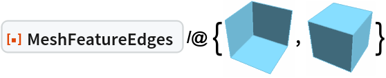 ResourceFunction["MeshFeatureEdges"] /@ {\!\(\*
Graphics3DBox[
TagBox[
DynamicModuleBox[{
       Typeset`mesh = {MeshRegion, {Method -> {"EliminateUnusedCoordinates" -> True, "DeleteDuplicateCoordinates" -> Automatic, "DeleteDuplicateCells" -> Automatic, "VertexAlias" -> Identity, "CheckOrientation" -> Automatic,
            "CoplanarityTolerance" -> Automatic, "CheckIntersections" -> Automatic, "BoundaryNesting" -> Automatic, "SeparateBoundaries" -> Automatic, "TJunction" -> Automatic, "PropagateMarkers" -> True, "ZeroTest" -> Automatic}}}}, 
TagBox[GraphicsComplex3DBox[{{-0.5, 0.5, -0.5}, {0.5, 0.5, -0.5}, {
         0.5, -0.5, -0.5}, {-0.5, -0.5, -0.5}, {-0.5, 0.5, 0.5}, {0.5,
          0.5, 0.5}, {-0.5, -0.5, 0.5}}, 
{RGBColor[0.465719011680535, 0.7656186418234469, 0.8836254737685788], EdgeForm[RGBColor[
          0.465719011680535, 0.7656186418234469, 0.8836254737685788]], 
TagBox[Polygon3DBox[{{1, 2, 3, 4}, {5, 6, 2, 1}, {7, 5, 1, 4}}],
Annotation[#, "Geometry"]& ]}],
MouseAppearanceTag["LinkHand"]],
AllowKernelInitialization->False],
"MeshGraphics3D",
AutoDelete->True,
Editable->False,
Selectable->False],
Boxed->False,
DefaultBaseStyle->{"MeshGraphics3D", FrontEnd`GraphicsHighlightColor -> Hue[0.1, 1, 0.7]},
ImageSize->{46.33984374999997, Automatic},
Lighting->{{"Ambient", 
GrayLevel[0.45]}, {"Directional", 
GrayLevel[0.3], 
ImageScaled[{2, 0, 2}]}, {"Directional", 
GrayLevel[0.33], 
ImageScaled[{2, 2, 2}]}, {"Directional", 
GrayLevel[0.3], 
ImageScaled[{0, 2, 2}]}}]\), \!\(\*
Graphics3DBox[
TagBox[
DynamicModuleBox[{Typeset`mesh = HoldComplete[
BoundaryMeshRegion[{{-0.5, 0.5, -0.5}, {0.5, 0.5, -0.5}, {
         0.5, -0.5, -0.5}, {-0.5, -0.5, -0.5}, {-0.5, 0.5, 0.5}, {0.5,
          0.5, 0.5}, {0.5, -0.5, 0.5}, {-0.5, -0.5, 0.5}}, {
Polygon[{{1, 2, 3, 4}, {5, 6, 2, 1}, {6, 7, 3, 2}, {7, 8, 4, 3}, {8, 5, 1, 4}, {8, 7, 6, 5}}]}, Method -> {"EliminateUnusedCoordinates" -> True, "DeleteDuplicateCoordinates" -> Automatic, "DeleteDuplicateCells" -> Automatic, "VertexAlias" -> Identity, "CheckOrientation" -> Automatic,
            "CoplanarityTolerance" -> Automatic, "CheckIntersections" -> Automatic, "BoundaryNesting" -> {{0, 0}}, "SeparateBoundaries" -> False, "TJunction" -> Automatic, "PropagateMarkers" -> True, "ZeroTest" -> Automatic, "Hash" -> 6023734239485215827}]]}, 
TagBox[GraphicsComplex3DBox[{{-0.5, 0.5, -0.5}, {0.5, 0.5, -0.5}, {
         0.5, -0.5, -0.5}, {-0.5, -0.5, -0.5}, {-0.5, 0.5, 0.5}, {0.5,
          0.5, 0.5}, {0.5, -0.5, 0.5}, {-0.5, -0.5, 0.5}}, 
{RGBColor[0.465719011680535, 0.7656186418234469, 0.8836254737685788], EdgeForm[RGBColor[
          0.465719011680535, 0.7656186418234469, 0.8836254737685788]], 
TagBox[Polygon3DBox[{{1, 2, 3, 4}, {5, 6, 2, 1}, {6, 7, 3, 2}, {7, 8, 4, 3}, {8, 5, 1, 4}, {8, 7, 6, 5}}],
Annotation[#, "Geometry"]& ]}],
MouseAppearanceTag["LinkHand"]],
AllowKernelInitialization->False],
"MeshGraphics3D",
AutoDelete->True,
Editable->False,
Selectable->False],
Boxed->False,
DefaultBaseStyle->{"MeshGraphics3D", FrontEnd`GraphicsHighlightColor -> Hue[0.1, 1, 0.7]},
ImageSize->{44.34765625, Automatic},
Lighting->{{"Ambient", 
GrayLevel[0.45]}, {"Directional", 
GrayLevel[0.3], 
ImageScaled[{2, 0, 2}]}, {"Directional", 
GrayLevel[0.33], 
ImageScaled[{2, 2, 2}]}, {"Directional", 
GrayLevel[0.3], 
ImageScaled[{0, 2, 2}]}}]\)}