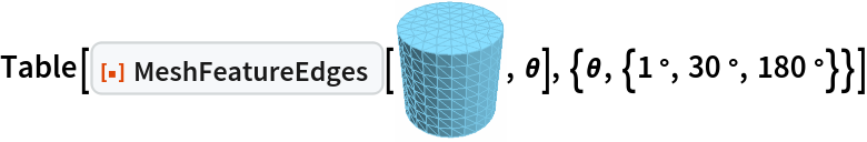Table[ResourceFunction["MeshFeatureEdges"][\!\(\*
Graphics3DBox[
TagBox[
DynamicModuleBox[{Typeset`mesh = HoldComplete[
BoundaryMeshRegion[CompressedData["
1:eJx1mT2IXkUUhk8SjaCNwRgFq6SwiD+NVTDwio0WqWwUsZCAijZWgoq/hbIJ
RoIrIhZBRcJuNiwIoiAxdy2UwBp2AgmK0XgQWQcM8hUGNRIV9p65y3fuPrcZ
9tnzzXnPfDvvnTm7c//TDzy22cx2bTLbYu2ZdDb1TLobu/vv+7H+3h3eOvvl
i4dL1/jCvofq85/+1v239vw08NN3v/z4kfdXu29ibHzT2ujdsfhc42/HvNsj
T+Obb/rqjQNPfnJiWtekO9jHa0eKv9Lr0EKaP3TodNITccr6o14dSvXGqCtn
nlm9ePtnexsP3Xo3dDU+F/Nf3dc98FOh50yMjf8d+o/H5xp/M+Ztuhq/9uCR
fXueO9Z0DHwmdO9I8X9EnYtp/q9jXc4mPR/FOl6X9G+LdV9M9fZjHf39nPvg
i4+fPbTa/TXzxIMnn1pfz9teuOXz2f0/d7t3PvzPW99fWP/e18bvulf23Hvn
D6d+Gfj8OzMXZheWum3nHp2f+/DXgR/tuTL/d63eb5Xn2d3n1R0p79lepy4n
nVGX+vV+b/h7jLr0Zx8/rEPUpahr4Fv7uvRSr2fgJ0P/9b3+gb8W9d6Q+MW+
ru71NM+uWM97Ut6VWP+bD0zr7EcffV/9vjgf+3ol7d8S+/f8wK95ZPtdtx59
9cT0fG0/rmghxc/3P2tLzJf0KO/7xYi/FPM1flX/ec3F7xuP72lvmw/0D/x4
6Luc5rcpfevr08+zFPMsp3q7qHc51VU0vU5N/1LoX077tIu6l5Oe/Ey6jX8/
Efi2wLcFvi3wbYFvj76/xsG3Bb4t8G2Bbwt8W0Oead8W+LbAtwW+LfBtgW8L
fFvg2wLfFvi2wLcFvh3jyLcFvi3wbYFvC3xb4NsC3xb4tsC3W13ZtwW+LfBt
gW8LfFvg2wLfFvi2wLdjHPm2wLcFvi3wbYFvC3y76cn7XuDbAt8W+HbWP3Dw
7RhHvi3wbYFvt3mybwt8W+Dbsg2f9fPaNG/7MHMHnt+fozw5HvI66YH3SIV7
gQMvwM0gHvI66YH3WoV7igMvwM0gHvI66YH3bIV7kwMvwM0gHvI66YH3foV7
nAMvwM0gHvI66YFzSIV7pQMvwM0gHvI66YFzUYV7rgMvwM0gHvKOz9lN58bn
tAr3bgdegJtBPOR10gPnxgp9AAdegJtBPOR10gPn2Ap9CQdegJtBPOR10gPn
6gp9EgdegA/+meMhr5MeOOdX6Ns48AJ8eB/leMjrpGd4/0/fO4b3e+IOvABv
zyge8jrpgXtQhb6WAy/AzSAe8jrpgXtZhT6bAy/AzSAe8jrpgXtihb6fAy/A
zSAe8jrpgXtrhT6kAy/AzSAe8jrpgXt0hb6oAy/AzSAe8jrpgXt9hT6tAy/A
zSAe8jrpgT5Dhb6xAy/AzSAe8jrpgb5HhT62Ay/AzSAe8jrpgT5Mhb66Ay/A
zSAe8jrpgb5QhT6/Ay/AzSAe8jrpgT5Vhf87OPAC3AziIa+THv0PUpDVwg==

"], {
Polygon[CompressedData["
1:eJxN2HWUVtUawOGhu5GGYUZR5IqIiBcQLt0piIGiCIqBgig3xMKWTkXp7haQ
blAaFaUURCUkRQxC4LLXPN9a+4/jed79ruX8vnPWGmYmpWO31l3TJyUl1br+
nwzX7+muX2F+xRX8Fof7q67gtzncX3MFv8Ph/ror+F0O9zdcwe9xuPdyBb/P
4f6mK/gDDvd/uYJr6s2g7y3uzb31vc19uI++d7gv99X3Lvfjfvre4/7cX9/7
PIAH6PuAB/JAzTW5lt6M+nrzIB6krw8P5sH6+vIQHqKvHw/lofr68zAepm8A
f8gf6hvIH/FHmmtxbb2Z9A3i4Txc32D+mD/WN4Q/4U/0DeURPELfMB7JI/V9
yKN4lL6PeDSP1lyb6+jNrG84j+Ex+j7msTxW3yc8jsfpG8Hjeby+kTyBJ+gb
xRN5or7RPIknaa7DdfVm0TeGJ/NkfWN5Ck/RN46n8lR943kaT9M3gafzdH0T
eQbP0DeJZ/JMzXW5nt6s+ibzLJ6lbwrP5tn6pvIcnqNvGs/lufqm8zyep28G
z+f5+mbyAl6guR7X15tN3yz+lD/VN5sX8kJ9c3gRL9I3lxfzYn3z+DP+TN98
XsJL9C3gpbxUc31uoDe7vk95GS/Tt5CX83J9i3gFr9C3mFfySn2f8SpepW8J
r+bV+pbyGl6juQE31JtD3zJey2v1Led1vE7fCl7P6/Wt5A28Qd8q3sgb9a3m
TbxJ3xr+nD/X3JAb6c2pby1/wV/oW8ebebO+9byFt+jbwFt5q76NvI236dvE
23m7vs95B+/Q3Igb682l7wveyTv1beZdvEvfFv6Sv9S3lb/ir/Rt46/5a33b
eTfv1reDv+FvNDfmJnpz69vJ3/K3+nbxHt6j70vey3v1fcX7eJ++r3k/79e3
mw/wAX3f8Hf8neYm3FRvHn3f8vf8vb49fJAP6tvLh/iQvn38A/+gbz8f5sP6
DvCP/KO+7/gn/klzU26mN6++7/ln/lnfQT7CR/Qd4qN8VN8PfIyP6TvMx/m4
vh/5F/5F3098gk9obsbN9ebT9zOf5JP6jvApPqXvKJ/m0/qO8Rk+o+84n+Wz
+n7hX/lXfSf4HJ/T3Jxb6M2v7yT/xr/pO8Xn+by+0/w7/67vDP/Bf+g7y3/y
n/p+5b/4L33n+AJf0NyCW+otoO83vsgX9Z3nS3xJ3+98mS/r+4P/5r/1/clX
+Iq+v/gqX9V3ga/xNc0tuZXegvoucvil7KL7JY3B6czhflljcHpzuP+tMTiD
OdyvaAzOaA73qxqDM5nD/ZrG4MzmcG+lO/hevTfoC1dwFs6iOR1n5aya03M2
zqY5A2fn7Jozcg7OoTkT5+ScmjNzLs6lOVzBrbUX0hyu4NycW19WzsN59GXj
vJxXX3bOx/n05eD8nF9fTi7ABbTm4oJcUHO4gttoL6w5XME38A368nAhLqQv
LxfmwvrycREuoi8/F+Wi+gpwMS6mtSAX5+KawxV8n/YimsMVXIJL6CvEJbmk
vsJcikvpK8LJnKyvKJfm0vqKcQqnaC3OqZyqOVzBbbWn0xyu4FfM4V5SY/Cr
5nAvpTH4NXO4J2sMft0c7qU1Br9hDvcUjcG9zL30pfKb5nBv6woOf0cpqj98
jvQczsq5h/MMdsWcFTNntCvurLi5RFLa79Vhn5lL2JdwnsWupLOS5qx2pZyV
Micnpf2uEvbZOdk+2XkOu9LOSptz2qU4SzGnJqX9/Bf2uTnVPtV5Hrsbnd1o
zmt3k7ObzGWS0v5NDfv8XMa+jPMCdjc7u9lc0O4WZ7eYyyalfZ8K+0Jc1r6s
88J2tzq71VzErpyzcuZ/RO858V7D2d3u5aL3epuz28zlo/eZeH/l7cs7T7y/
253dbq4QvbfEe6pgX8F54j3d4ewOc8Xo/STeR0X7is4T7+NOZ3eaK0XvIfHc
K9lXcp547nc5u8tcOXreiedb2b6y88TzvdvZ3eZ/Rs818RzDWXX3cF4len6J
51XFvorzqtFzSjyXqvZVnVeLnkfi81ezr+b8nuhzJz7nPfb3OK8efb7E56lu
X915jehz1Ih6a0RdNaKvXyP6OjWi/9/9SWnfj8L3oprm4Kech7nW9euBaF/T
XPv69WC0r2V+yC78nayuuY5dbXP4G067aF/XHP428nC0r2d+xC787aGhuYFd
fXP4vbh9tG9oDr9vPhrtG5kfswu/zzU1N7FrbA6/a3SI9k3N4Wf4x6N9M3NH
u/AzcktzC7vm5vDzW6do39Icfi56Itq3Mj9pF37uaGNubXevOfyb2DnatzG3
9S4T+/vMT7vf7909zS9F+/C+non2D5ifjd5zO/NDdg+aw3vpEu3bmZ+L3md7
8yN2D5vD838+2rc3d43eWwfzY3aPmsNz7hbtO5hfiN5PJ3NHu8fN4Xl2j/ad
zC9G76Gz+Um7J8xPeXaJfWdzD/enPZ8e/HK0/3f0XLuYn7V7xvyf6Pk9b37O
rov5v9Fz6mbuave8+X/R8+hufsGum/nl6HO/ZH7Rrru5p3sPTnyOnlFvz6ir
Z/T1e0Zf5/+6lwv5
"]]}, Method -> {"EliminateUnusedCoordinates" -> True, "DeleteDuplicateCoordinates" -> Automatic, "DeleteDuplicateCells" -> Automatic, "VertexAlias" -> Identity, "CheckOrientation" -> Automatic,
            "CoplanarityTolerance" -> Automatic, "CheckIntersections" -> Automatic, "BoundaryNesting" -> {{0, 0}}, "SeparateBoundaries" -> False, "TJunction" -> Automatic, "PropagateMarkers" -> True, "ZeroTest" -> Automatic, "Hash" -> 477854254449352176}]]}, 
TagBox[GraphicsComplex3DBox[CompressedData["
1:eJx1mT2IXkUUhk8SjaCNwRgFq6SwiD+NVTDwio0WqWwUsZCAijZWgoq/hbIJ
RoIrIhZBRcJuNiwIoiAxdy2UwBp2AgmK0XgQWQcM8hUGNRIV9p65y3fuPrcZ
9tnzzXnPfDvvnTm7c//TDzy22cx2bTLbYu2ZdDb1TLobu/vv+7H+3h3eOvvl
i4dL1/jCvofq85/+1v239vw08NN3v/z4kfdXu29ibHzT2ujdsfhc42/HvNsj
T+Obb/rqjQNPfnJiWtekO9jHa0eKv9Lr0EKaP3TodNITccr6o14dSvXGqCtn
nlm9ePtnexsP3Xo3dDU+F/Nf3dc98FOh50yMjf8d+o/H5xp/M+Ztuhq/9uCR
fXueO9Z0DHwmdO9I8X9EnYtp/q9jXc4mPR/FOl6X9G+LdV9M9fZjHf39nPvg
i4+fPbTa/TXzxIMnn1pfz9teuOXz2f0/d7t3PvzPW99fWP/e18bvulf23Hvn
D6d+Gfj8OzMXZheWum3nHp2f+/DXgR/tuTL/d63eb5Xn2d3n1R0p79lepy4n
nVGX+vV+b/h7jLr0Zx8/rEPUpahr4Fv7uvRSr2fgJ0P/9b3+gb8W9d6Q+MW+
ru71NM+uWM97Ut6VWP+bD0zr7EcffV/9vjgf+3ol7d8S+/f8wK95ZPtdtx59
9cT0fG0/rmghxc/3P2tLzJf0KO/7xYi/FPM1flX/ec3F7xuP72lvmw/0D/x4
6Luc5rcpfevr08+zFPMsp3q7qHc51VU0vU5N/1LoX077tIu6l5Oe/Ey6jX8/
Efi2wLcFvi3wbYFvj76/xsG3Bb4t8G2Bbwt8W0Oead8W+LbAtwW+LfBtgW8L
fFvg2wLfFvi2wLcFvh3jyLcFvi3wbYFvC3xb4NsC3xb4tsC3W13ZtwW+LfBt
gW8LfFvg2wLfFvi2wLdjHPm2wLcFvi3wbYFvC3y76cn7XuDbAt8W+HbWP3Dw
7RhHvi3wbYFvt3mybwt8W+Dbsg2f9fPaNG/7MHMHnt+fozw5HvI66YH3SIV7
gQMvwM0gHvI66YH3WoV7igMvwM0gHvI66YH3bIV7kwMvwM0gHvI66YH3foV7
nAMvwM0gHvI66YFzSIV7pQMvwM0gHvI66YFzUYV7rgMvwM0gHvKOz9lN58bn
tAr3bgdegJtBPOR10gPnxgp9AAdegJtBPOR10gPn2Ap9CQdegJtBPOR10gPn
6gp9EgdegA/+meMhr5MeOOdX6Ns48AJ8eB/leMjrpGd4/0/fO4b3e+IOvABv
zyge8jrpgXtQhb6WAy/AzSAe8jrpgXtZhT6bAy/AzSAe8jrpgXtihb6fAy/A
zSAe8jrpgXtrhT6kAy/AzSAe8jrpgXt0hb6oAy/AzSAe8jrpgXt9hT6tAy/A
zSAe8jrpgT5Dhb6xAy/AzSAe8jrpgb5HhT62Ay/AzSAe8jrpgT5Mhb66Ay/A
zSAe8jrpgb5QhT6/Ay/AzSAe8jrpgT5Vhf87OPAC3AziIa+THv0PUpDVwg==

"], 
{RGBColor[0.465719011680535, 0.7656186418234469, 0.8836254737685788], EdgeForm[RGBColor[
          0.465719011680535, 0.7656186418234469, 0.8836254737685788]], 
TagBox[Polygon3DBox[CompressedData["
1:eJxN2HWUVtUawOGhu5GGYUZR5IqIiBcQLt0piIGiCIqBgig3xMKWTkXp7haQ
blAaFaUURCUkRQxC4LLXPN9a+4/jed79ruX8vnPWGmYmpWO31l3TJyUl1br+
nwzX7+muX2F+xRX8Fof7q67gtzncX3MFv8Ph/ror+F0O9zdcwe9xuPdyBb/P
4f6mK/gDDvd/uYJr6s2g7y3uzb31vc19uI++d7gv99X3Lvfjfvre4/7cX9/7
PIAH6PuAB/JAzTW5lt6M+nrzIB6krw8P5sH6+vIQHqKvHw/lofr68zAepm8A
f8gf6hvIH/FHmmtxbb2Z9A3i4Txc32D+mD/WN4Q/4U/0DeURPELfMB7JI/V9
yKN4lL6PeDSP1lyb6+jNrG84j+Ex+j7msTxW3yc8jsfpG8Hjeby+kTyBJ+gb
xRN5or7RPIknaa7DdfVm0TeGJ/NkfWN5Ck/RN46n8lR943kaT9M3gafzdH0T
eQbP0DeJZ/JMzXW5nt6s+ibzLJ6lbwrP5tn6pvIcnqNvGs/lufqm8zyep28G
z+f5+mbyAl6guR7X15tN3yz+lD/VN5sX8kJ9c3gRL9I3lxfzYn3z+DP+TN98
XsJL9C3gpbxUc31uoDe7vk95GS/Tt5CX83J9i3gFr9C3mFfySn2f8SpepW8J
r+bV+pbyGl6juQE31JtD3zJey2v1Led1vE7fCl7P6/Wt5A28Qd8q3sgb9a3m
TbxJ3xr+nD/X3JAb6c2pby1/wV/oW8ebebO+9byFt+jbwFt5q76NvI236dvE
23m7vs95B+/Q3Igb682l7wveyTv1beZdvEvfFv6Sv9S3lb/ir/Rt46/5a33b
eTfv1reDv+FvNDfmJnpz69vJ3/K3+nbxHt6j70vey3v1fcX7eJ++r3k/79e3
mw/wAX3f8Hf8neYm3FRvHn3f8vf8vb49fJAP6tvLh/iQvn38A/+gbz8f5sP6
DvCP/KO+7/gn/klzU26mN6++7/ln/lnfQT7CR/Qd4qN8VN8PfIyP6TvMx/m4
vh/5F/5F3098gk9obsbN9ebT9zOf5JP6jvApPqXvKJ/m0/qO8Rk+o+84n+Wz
+n7hX/lXfSf4HJ/T3Jxb6M2v7yT/xr/pO8Xn+by+0/w7/67vDP/Bf+g7y3/y
n/p+5b/4L33n+AJf0NyCW+otoO83vsgX9Z3nS3xJ3+98mS/r+4P/5r/1/clX
+Iq+v/gqX9V3ga/xNc0tuZXegvoucvil7KL7JY3B6czhflljcHpzuP+tMTiD
OdyvaAzOaA73qxqDM5nD/ZrG4MzmcG+lO/hevTfoC1dwFs6iOR1n5aya03M2
zqY5A2fn7Jozcg7OoTkT5+ScmjNzLs6lOVzBrbUX0hyu4NycW19WzsN59GXj
vJxXX3bOx/n05eD8nF9fTi7ABbTm4oJcUHO4gttoL6w5XME38A368nAhLqQv
LxfmwvrycREuoi8/F+Wi+gpwMS6mtSAX5+KawxV8n/YimsMVXIJL6CvEJbmk
vsJcikvpK8LJnKyvKJfm0vqKcQqnaC3OqZyqOVzBbbWn0xyu4FfM4V5SY/Cr
5nAvpTH4NXO4J2sMft0c7qU1Br9hDvcUjcG9zL30pfKb5nBv6woOf0cpqj98
jvQczsq5h/MMdsWcFTNntCvurLi5RFLa79Vhn5lL2JdwnsWupLOS5qx2pZyV
Micnpf2uEvbZOdk+2XkOu9LOSptz2qU4SzGnJqX9/Bf2uTnVPtV5Hrsbnd1o
zmt3k7ObzGWS0v5NDfv8XMa+jPMCdjc7u9lc0O4WZ7eYyyalfZ8K+0Jc1r6s
88J2tzq71VzErpyzcuZ/RO858V7D2d3u5aL3epuz28zlo/eZeH/l7cs7T7y/
253dbq4QvbfEe6pgX8F54j3d4ewOc8Xo/STeR0X7is4T7+NOZ3eaK0XvIfHc
K9lXcp547nc5u8tcOXreiedb2b6y88TzvdvZ3eZ/Rs818RzDWXX3cF4len6J
51XFvorzqtFzSjyXqvZVnVeLnkfi81ezr+b8nuhzJz7nPfb3OK8efb7E56lu
X915jehz1Ih6a0RdNaKvXyP6OjWi/9/9SWnfj8L3oprm4Kech7nW9euBaF/T
XPv69WC0r2V+yC78nayuuY5dbXP4G067aF/XHP428nC0r2d+xC787aGhuYFd
fXP4vbh9tG9oDr9vPhrtG5kfswu/zzU1N7FrbA6/a3SI9k3N4Wf4x6N9M3NH
u/AzcktzC7vm5vDzW6do39Icfi56Itq3Mj9pF37uaGNubXevOfyb2DnatzG3
9S4T+/vMT7vf7909zS9F+/C+non2D5ifjd5zO/NDdg+aw3vpEu3bmZ+L3md7
8yN2D5vD838+2rc3d43eWwfzY3aPmsNz7hbtO5hfiN5PJ3NHu8fN4Xl2j/ad
zC9G76Gz+Um7J8xPeXaJfWdzD/enPZ8e/HK0/3f0XLuYn7V7xvyf6Pk9b37O
rov5v9Fz6mbuave8+X/R8+hufsGum/nl6HO/ZH7Rrru5p3sPTnyOnlFvz6ir
Z/T1e0Zf5/+6lwv5
"]],
Annotation[#, "Geometry"]& ]}],
MouseAppearanceTag["LinkHand"]],
AllowKernelInitialization->False],
"MeshGraphics3D",
AutoDelete->True,
Editable->False,
Selectable->False],
Boxed->False,
DefaultBaseStyle->{"MeshGraphics3D", FrontEnd`GraphicsHighlightColor -> Hue[0.1, 1, 0.7]},
ImageSize->{44.630033819577235`, Automatic},
Lighting->{{"Ambient", 
GrayLevel[0.45]}, {"Directional", 
GrayLevel[0.3], 
ImageScaled[{2, 0, 2}]}, {"Directional", 
GrayLevel[0.33], 
ImageScaled[{2, 2, 2}]}, {"Directional", 
GrayLevel[0.3], 
ImageScaled[{0, 2, 2}]}}]\), \[Theta]], {\[Theta], {1 °, 30 °, 180 °}}]