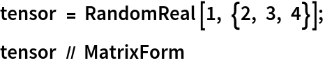 tensor = RandomReal[1, {2, 3, 4}];
tensor // MatrixForm